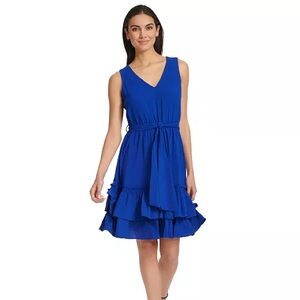 Calvin Klein Royal Blue Midi Dress With Front Tie